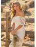 Off Shoulder Ivory Lace Rustic Wedding Dress